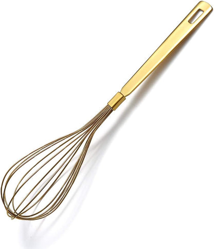 Gold Whisk, Whisk For Cooking With Titanium Gold Plating, Stainless Steel Balloon Whisk, Sturdy Kitchen Wire Whisk Set for Cooking, Baking, Blending, Beating, Dishwasher Safe, Easy to Clean