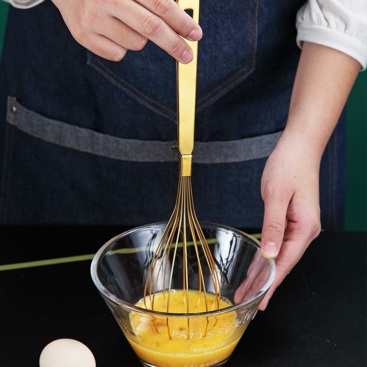 Gold Whisk, Whisk For Cooking With Titanium Gold Plating, Stainless Steel Balloon Whisk, Sturdy Kitchen Wire Whisk Set for Cooking, Baking, Blending, Beating, Dishwasher Safe, Easy to Clean