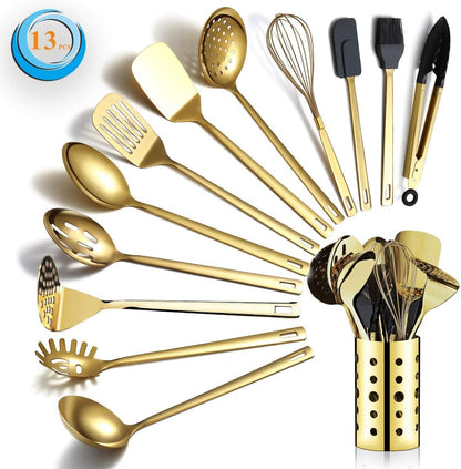 Gold Whisk, Whisk For Cooking With Titanium Gold Plating, Stainless Steel Balloon Whisk, Sturdy Kitchen Wire Whisk Set for Cooking, Baking, Blending, Beating, Dishwasher Safe, Easy to Clean