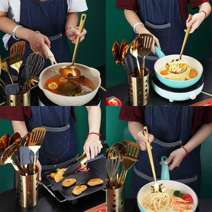 Gold Whisk, Whisk For Cooking With Titanium Gold Plating, Stainless Steel Balloon Whisk, Sturdy Kitchen Wire Whisk Set for Cooking, Baking, Blending, Beating, Dishwasher Safe, Easy to Clean