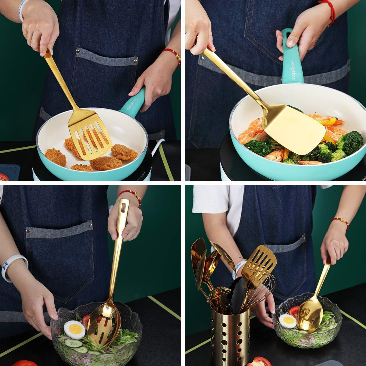 Gold Whisk, Whisk For Cooking With Titanium Gold Plating, Stainless Steel Balloon Whisk, Sturdy Kitchen Wire Whisk Set for Cooking, Baking, Blending, Beating, Dishwasher Safe, Easy to Clean