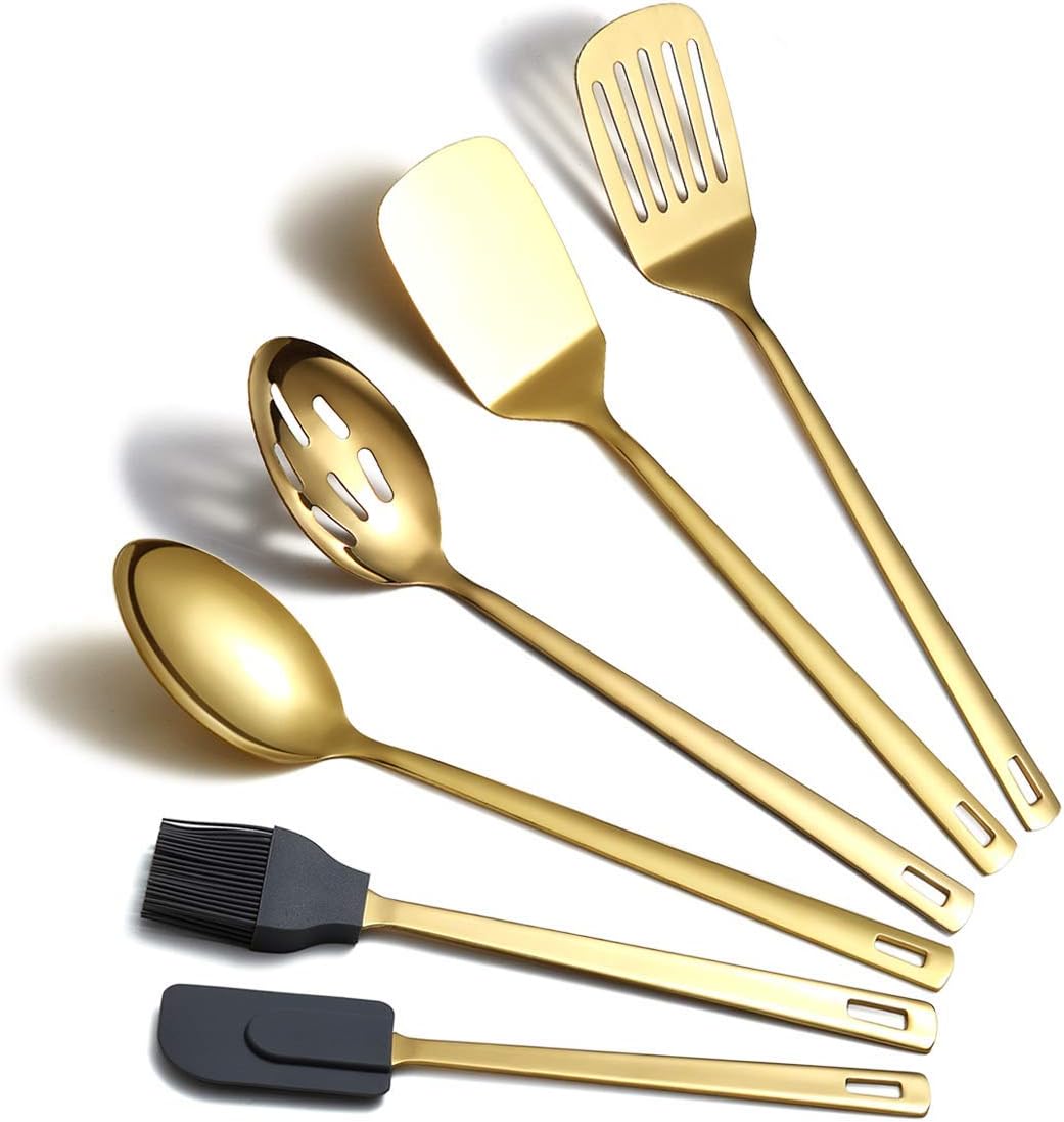 Gold Whisk, Whisk For Cooking With Titanium Gold Plating, Stainless Steel Balloon Whisk, Sturdy Kitchen Wire Whisk Set for Cooking, Baking, Blending, Beating, Dishwasher Safe, Easy to Clean