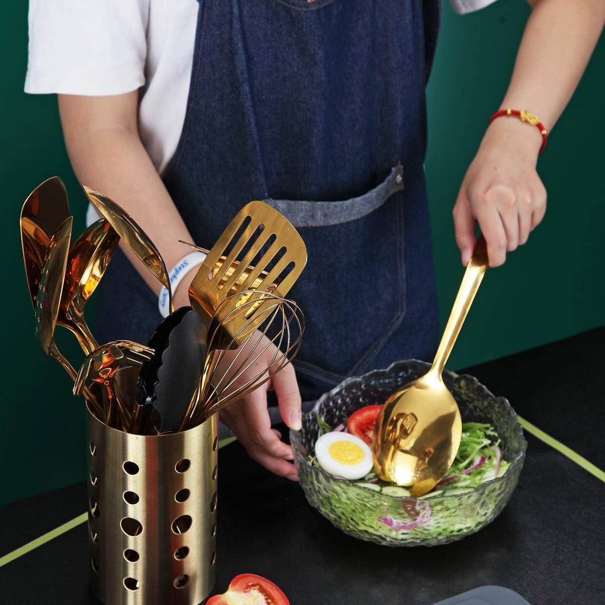 Gold Whisk, Whisk For Cooking With Titanium Gold Plating, Stainless Steel Balloon Whisk, Sturdy Kitchen Wire Whisk Set for Cooking, Baking, Blending, Beating, Dishwasher Safe, Easy to Clean