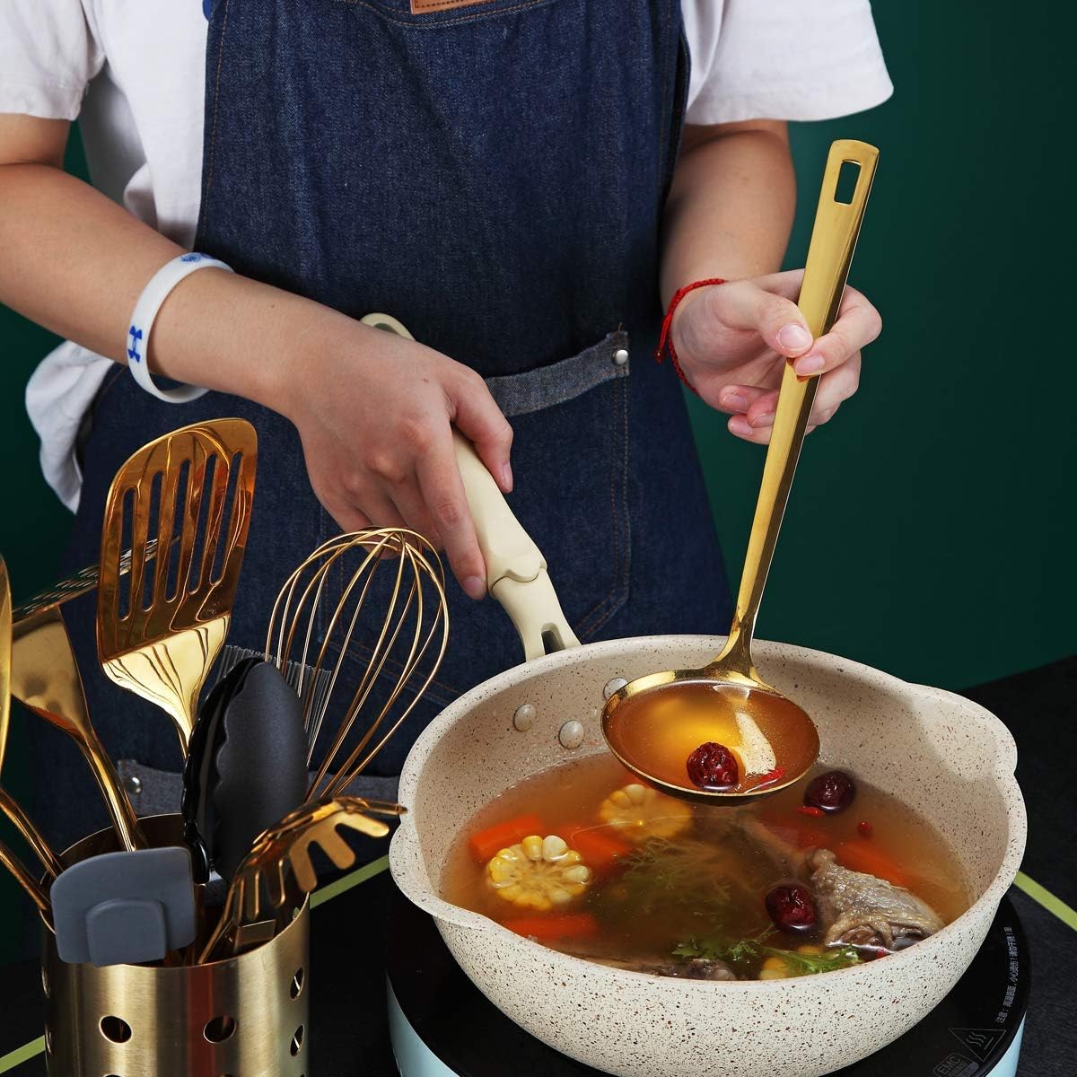 Gold Whisk, Whisk For Cooking With Titanium Gold Plating, Stainless Steel Balloon Whisk, Sturdy Kitchen Wire Whisk Set for Cooking, Baking, Blending, Beating, Dishwasher Safe, Easy to Clean