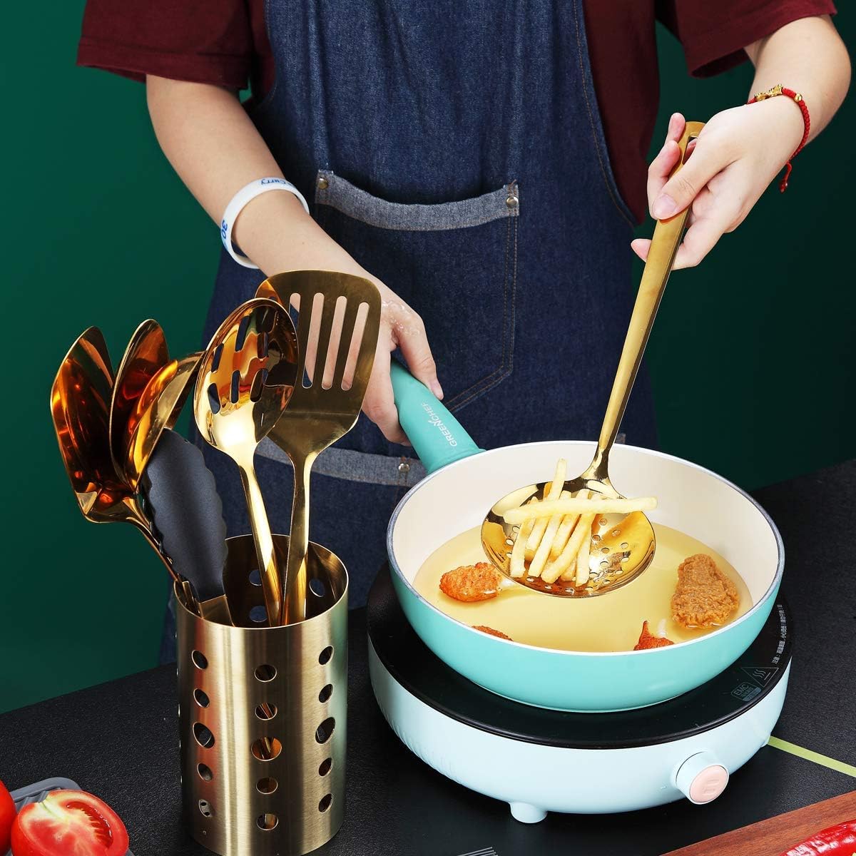 Gold Whisk, Whisk For Cooking With Titanium Gold Plating, Stainless Steel Balloon Whisk, Sturdy Kitchen Wire Whisk Set for Cooking, Baking, Blending, Beating, Dishwasher Safe, Easy to Clean