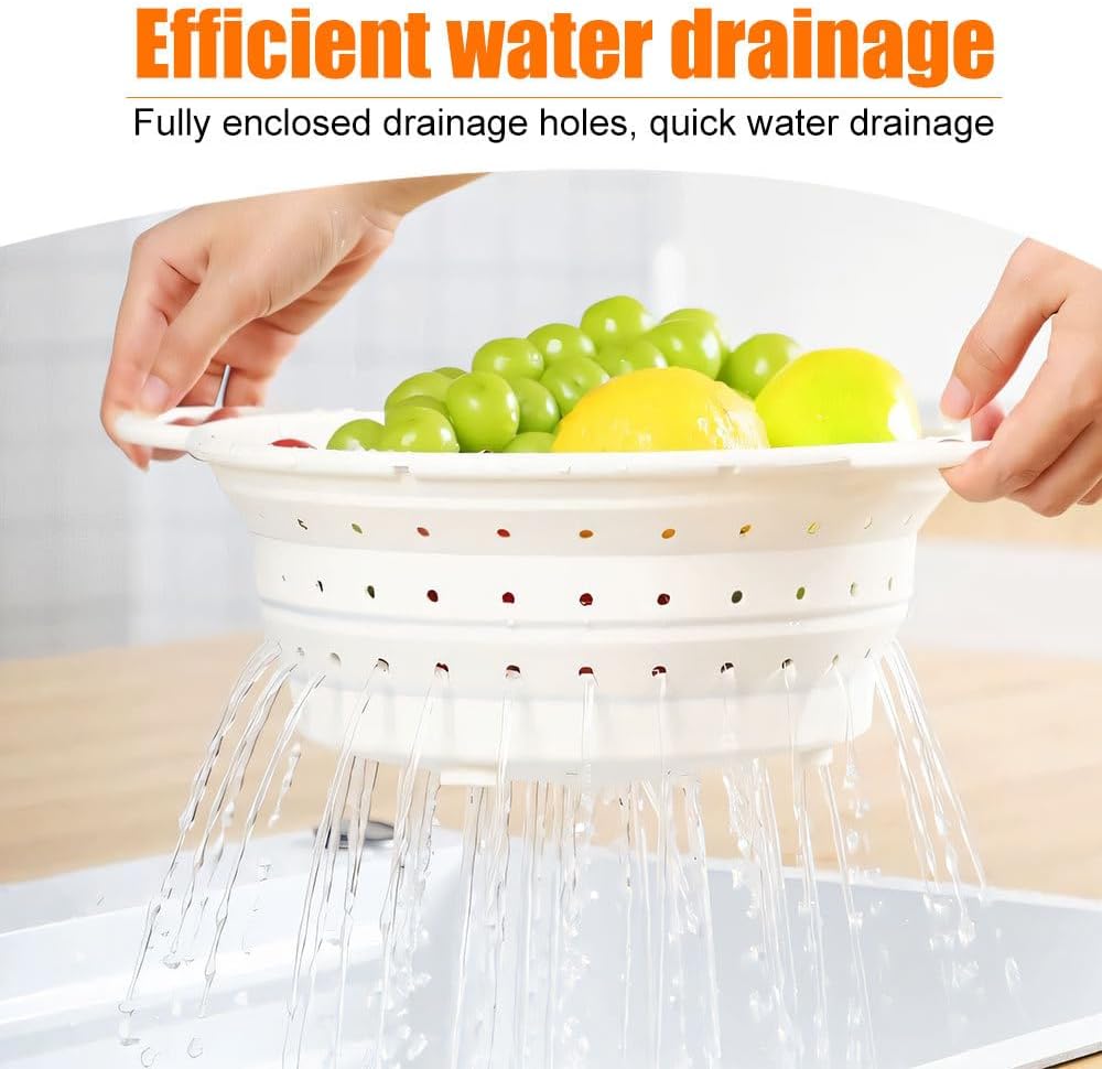 Collapsible Colander Strainer,Foldable Silicone Draining Basket Fast Draining with Carrying Handle for Kitchen Fruits Vegetables