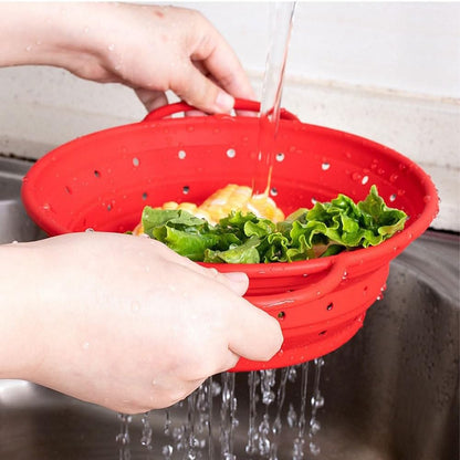 Collapsible Colander Strainer,Foldable Silicone Draining Basket Fast Draining with Carrying Handle for Kitchen Fruits Vegetables