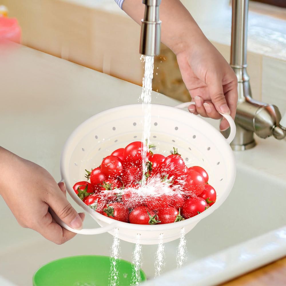 Collapsible Colander Strainer,Foldable Silicone Draining Basket Fast Draining with Carrying Handle for Kitchen Fruits Vegetables