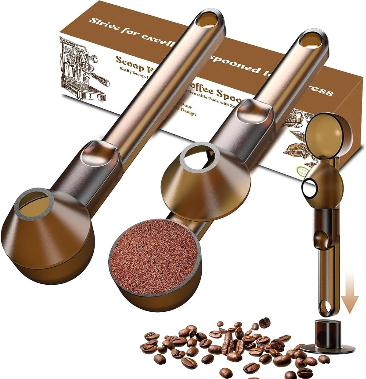 Coffee Scoop with Funnel for Ground Coffee, Protein Powder & Tea, 2 Tbsp