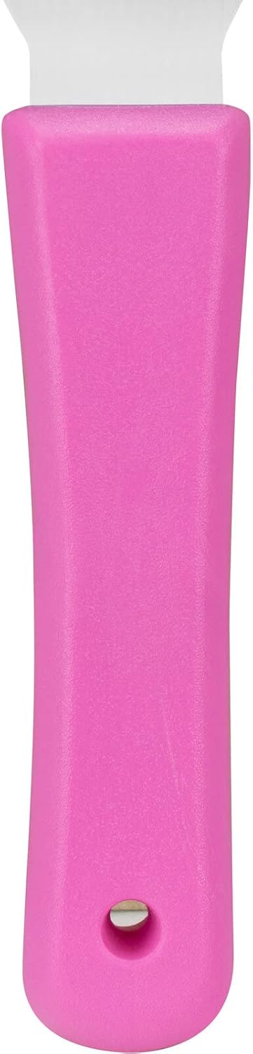 Steel Handheld Scraper Kitchen Scraper Tool with Food-Safe Plastic Handle for Griddles, Pans, Pots, and Cutting Boards in Commercial Settings, Stainless Steel, 3 Inches, Pink