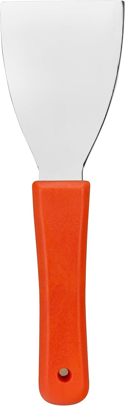 Steel Handheld Scraper Kitchen Scraper Tool with Food-Safe Plastic Handle for Griddles, Pans, Pots, and Cutting Boards in Commercial Settings, Stainless Steel, 3 Inches, Pink