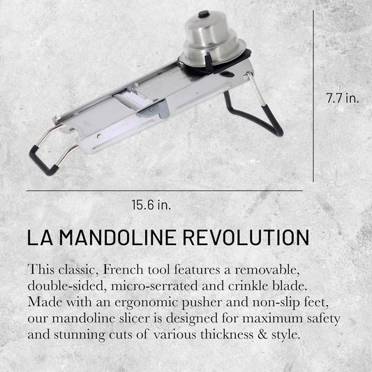LA MANDOLINE REVOLUTION - Removable, Double-Sided Stainless Steel Blade - Ideal for Cutting, Shredding, Dicing & Cubing - Includes Three Julienne Blades - Made in France