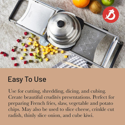 LA MANDOLINE REVOLUTION - Removable, Double-Sided Stainless Steel Blade - Ideal for Cutting, Shredding, Dicing & Cubing - Includes Three Julienne Blades - Made in France