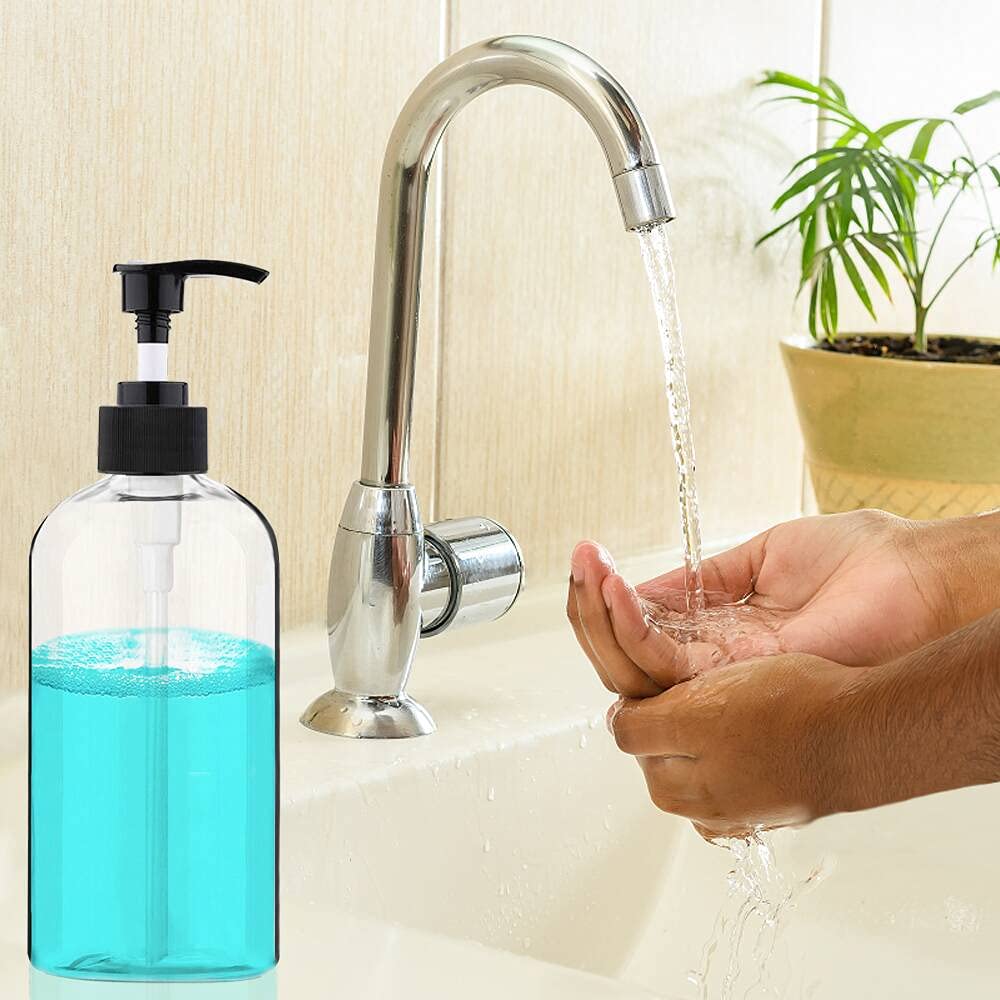 Empty Plastic Pump Bottles Dispenser 16oz/500ml Portable Clear BPA-Free Cylinder Shampoo Lotion Hand Pump Bottle Durable Refillable Containers