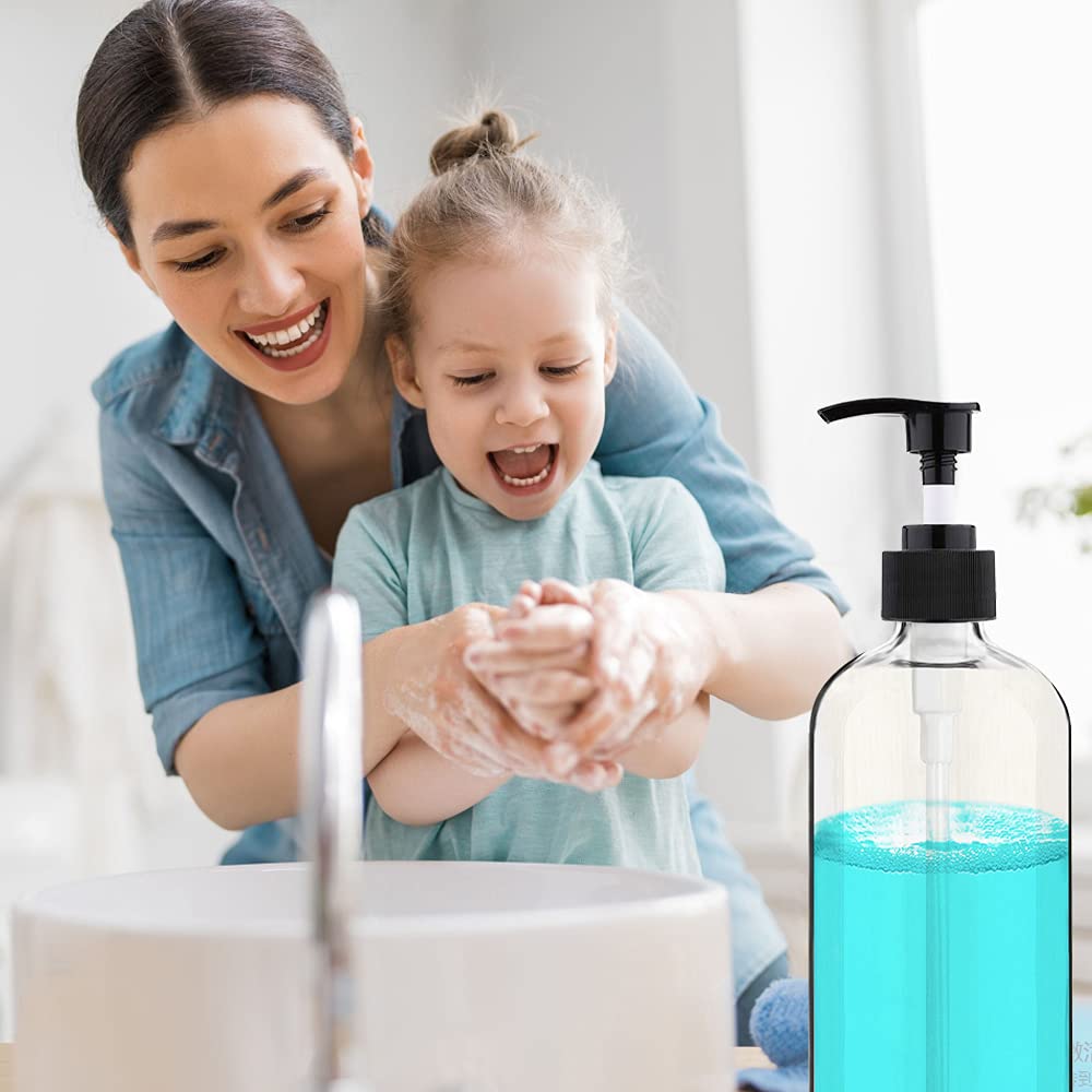 Empty Plastic Pump Bottles Dispenser 16oz/500ml Portable Clear BPA-Free Cylinder Shampoo Lotion Hand Pump Bottle Durable Refillable Containers