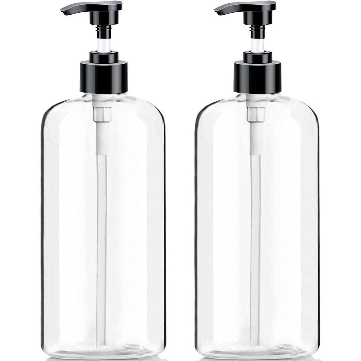 Empty Plastic Pump Bottles Dispenser 16oz/500ml Portable Clear BPA-Free Cylinder Shampoo Lotion Hand Pump Bottle Durable Refillable Containers