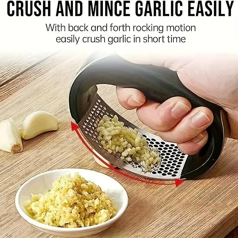Garlic Press Rocker Stainless Steel – Upgraded Heavy Duty Garlic Crusher & Mincer, Ergonomic Non-Slip Handle, No-Peel Garlic Chopper, Easy Clean Dishwasher Safe Kitchen Tool