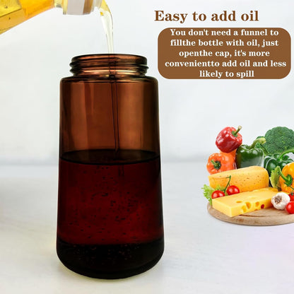 Oliver Oil Sprayer Dispenser for Cooking Bottle 16oz Dark Glass 2pcs Black | 2-in-1 Lightproof Borosilicate Glass Oil Bottle, Wide Mouth for Easy Refill Clean