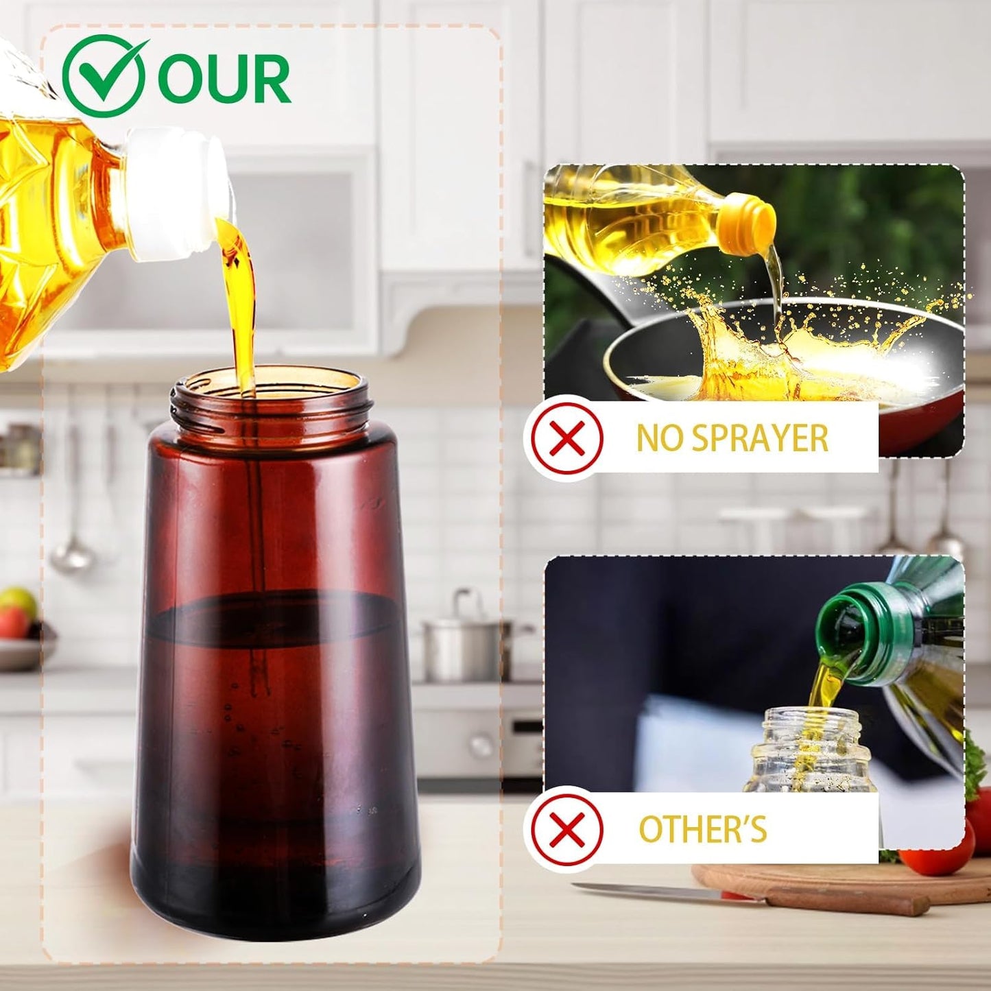 Oliver Oil Sprayer Dispenser for Cooking Bottle 16oz Dark Glass 2pcs Black | 2-in-1 Lightproof Borosilicate Glass Oil Bottle, Wide Mouth for Easy Refill Clean