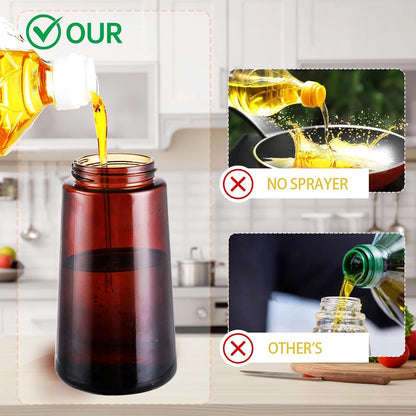 Oliver Oil Sprayer Dispenser for Cooking Bottle 16oz Dark Glass 2pcs Black | 2-in-1 Lightproof Borosilicate Glass Oil Bottle, Wide Mouth for Easy Refill Clean