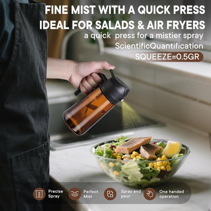 Oliver Oil Sprayer Dispenser for Cooking Bottle 16oz Dark Glass 2pcs Black | 2-in-1 Lightproof Borosilicate Glass Oil Bottle, Wide Mouth for Easy Refill Clean