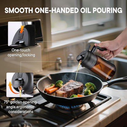 Oliver Oil Sprayer Dispenser for Cooking Bottle 16oz Dark Glass 2pcs Black | 2-in-1 Lightproof Borosilicate Glass Oil Bottle, Wide Mouth for Easy Refill Clean