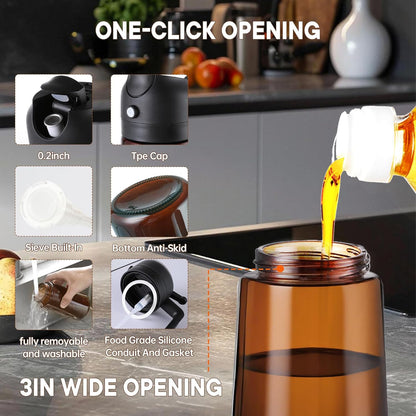 Oliver Oil Sprayer Dispenser for Cooking Bottle 16oz Dark Glass 2pcs Black | 2-in-1 Lightproof Borosilicate Glass Oil Bottle, Wide Mouth for Easy Refill Clean