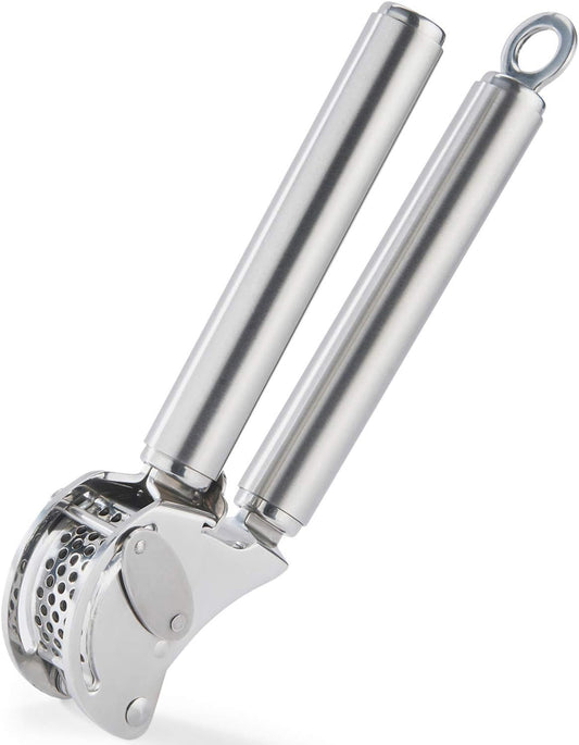Rösle 12895 Stainless Steel Garlic & Ginger Press with Scraper for Effortless Mincing with Easy Cleanup, 13-inch