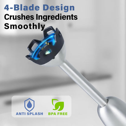 Immersion Blender Handheld, 6 in 1 Hand Blender, 12 Speed Stainless Steel Immersion Blender, Whisk, Chopper, Beaker, Beaters, Milk Frother