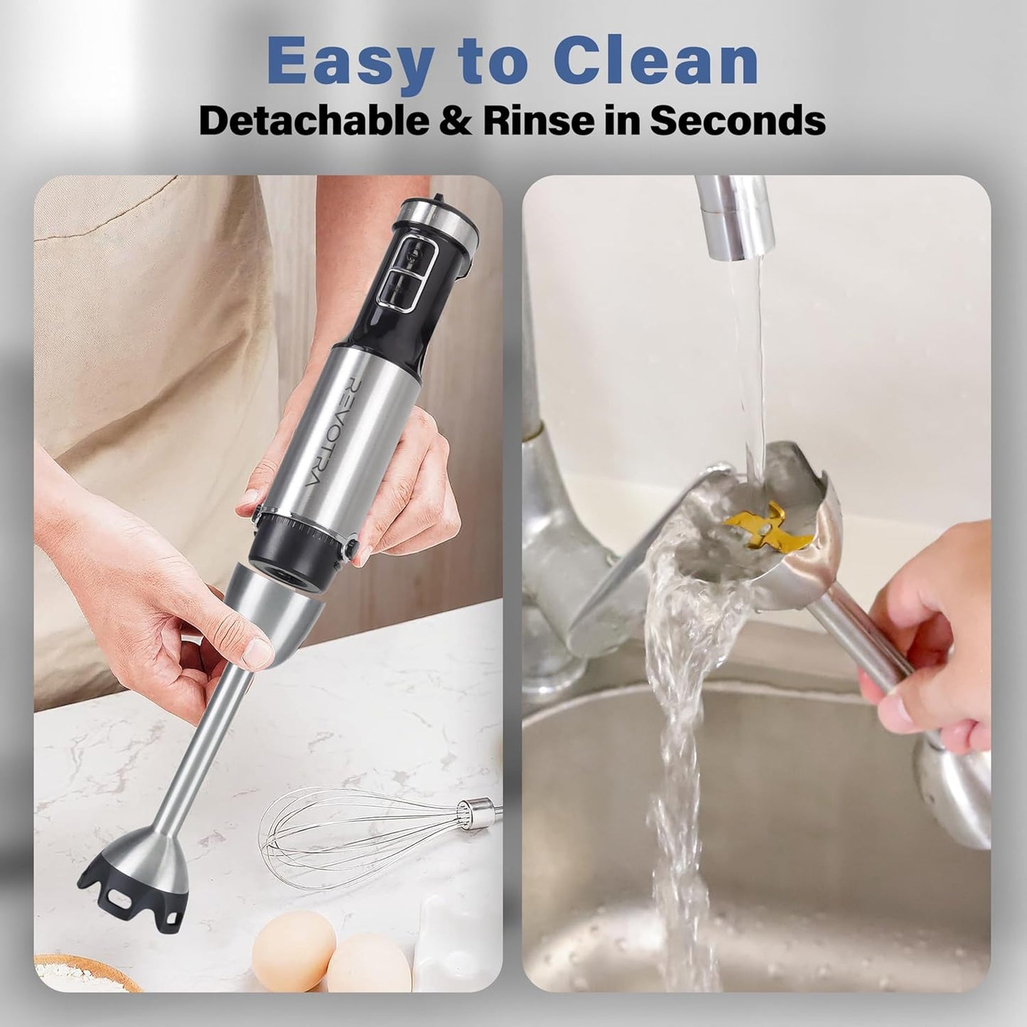 Immersion Blender Handheld, 6 in 1 Hand Blender, 12 Speed Stainless Steel Immersion Blender, Whisk, Chopper, Beaker, Beaters, Milk Frother