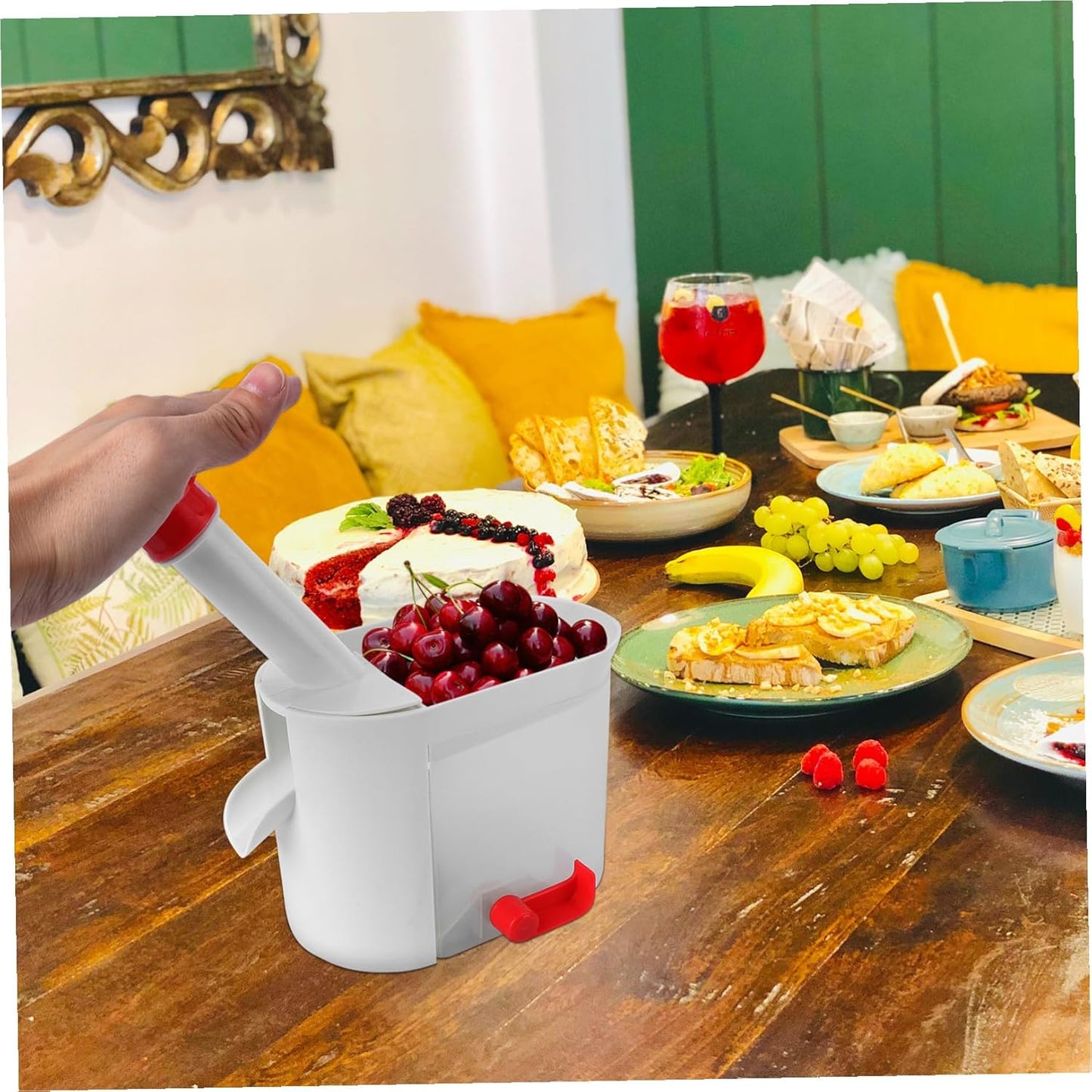 Cherry Pitter Tool with Easy Squeeze Grip and Removable Container Multifunctional Fruit and Vegetable Core Remover for Kitchen Use 10.62X6.29X3.93 Inch