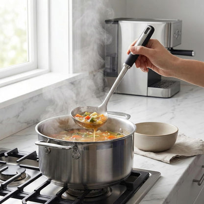 Stainless Steel Ladle and Pasta Server Set | Food-Grade Thickened Metal Soup Ladle & Spaghetti Spoon, Durable Cooking Utensils for Pasta, Soup & Everyday Kitchen Use
