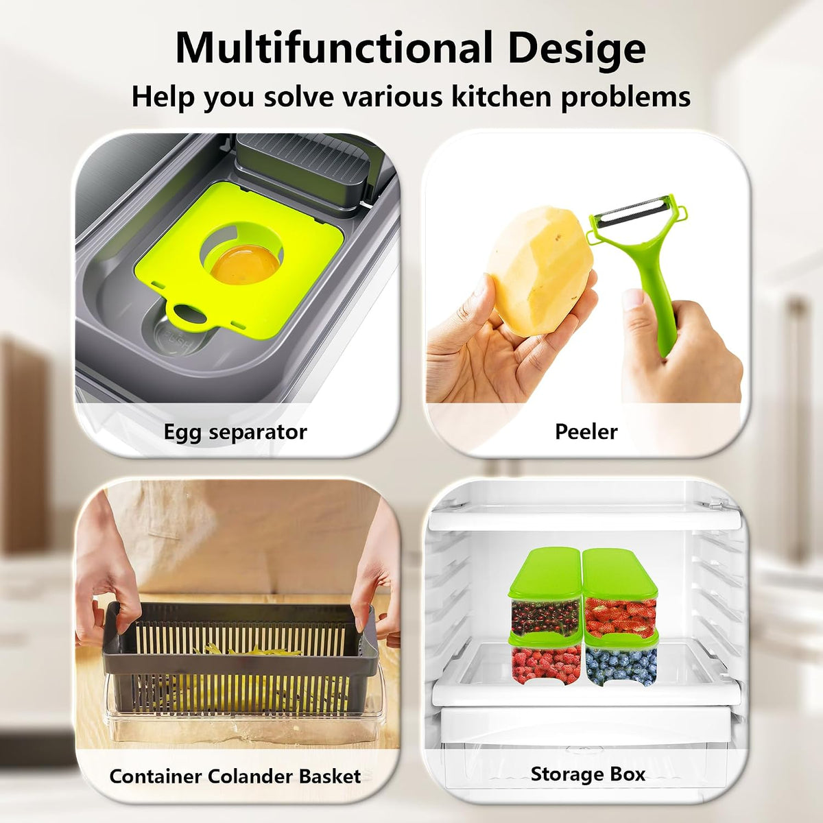 15-in-1 Vegetable Chopper & Slicer Set – Multifunctional Food Chopper with Container, Mandoline Slicer, Dicer, Grater, Peeler & Cleaning Tools – Kitchen Gadget for Onions, Carrots, Potatoes, Fruits