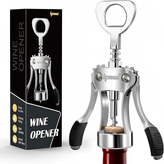 Wine Bottle Opener, Solid Zinc Alloy Corkscrew, Effortless Cork Removal | Heavy Duty Zinc Alloy Body, Upgraded Precise Sharp-Edged Screw, Ergonomic Wing Handle with Non-Slip Grip