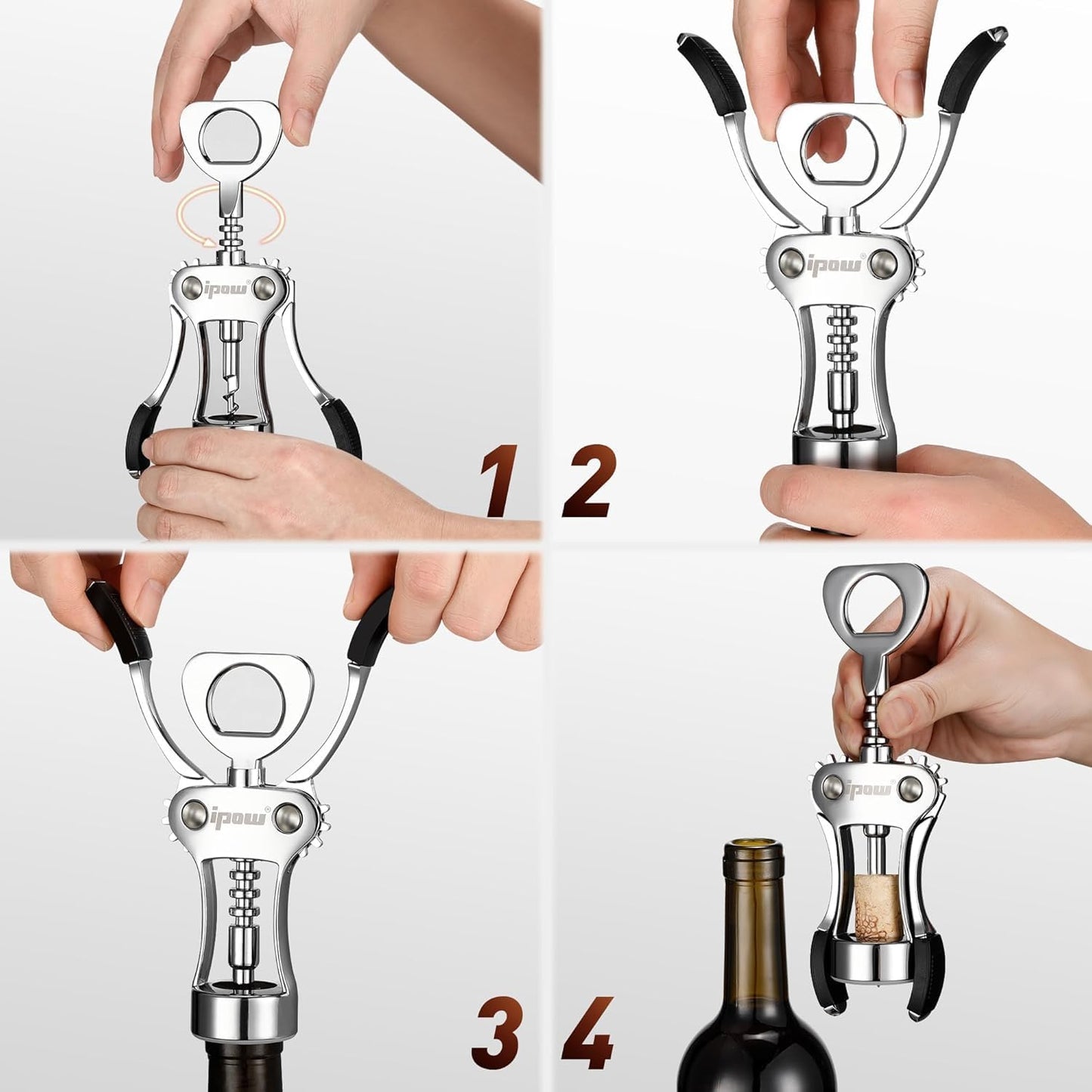 Wine Bottle Opener, Solid Zinc Alloy Corkscrew, Effortless Cork Removal | Heavy Duty Zinc Alloy Body, Upgraded Precise Sharp-Edged Screw, Ergonomic Wing Handle with Non-Slip Grip