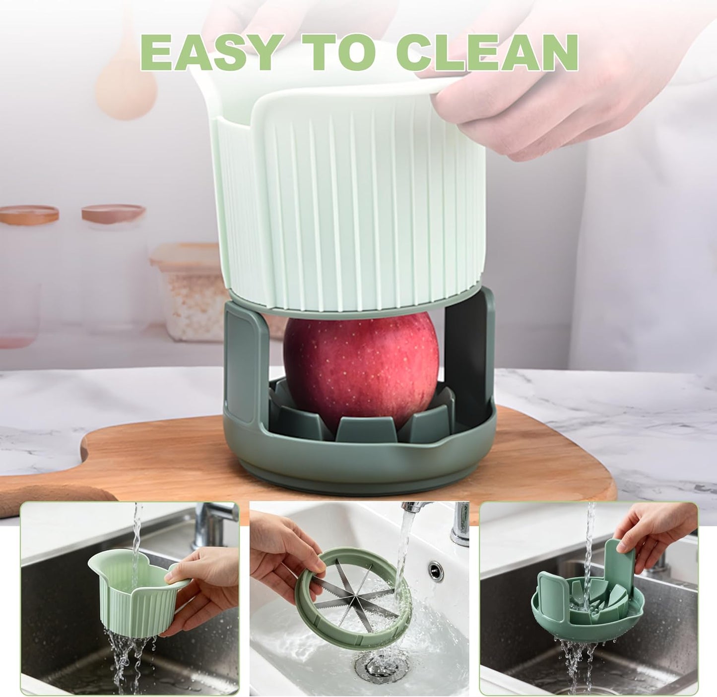 Apple Slicer, Apple Corer, Cut 8 Slices All the Way Through for Most Sizes | Apple Slicer and Corer with Tray to Catch Any Spills, Heavy-Duty Apple Cutter with Handles, Fruit Cutter Suitable for Apple