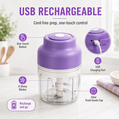 Electric Garlic Chopper, 320ML Portable Veggie Chopper, Rechargeable Vegetable Chopper,Garlic Grinder Masher Onion Chopper, Blender to Vegetable, for Ginger, Nuts,Chili, Fruit, Meat and Spices