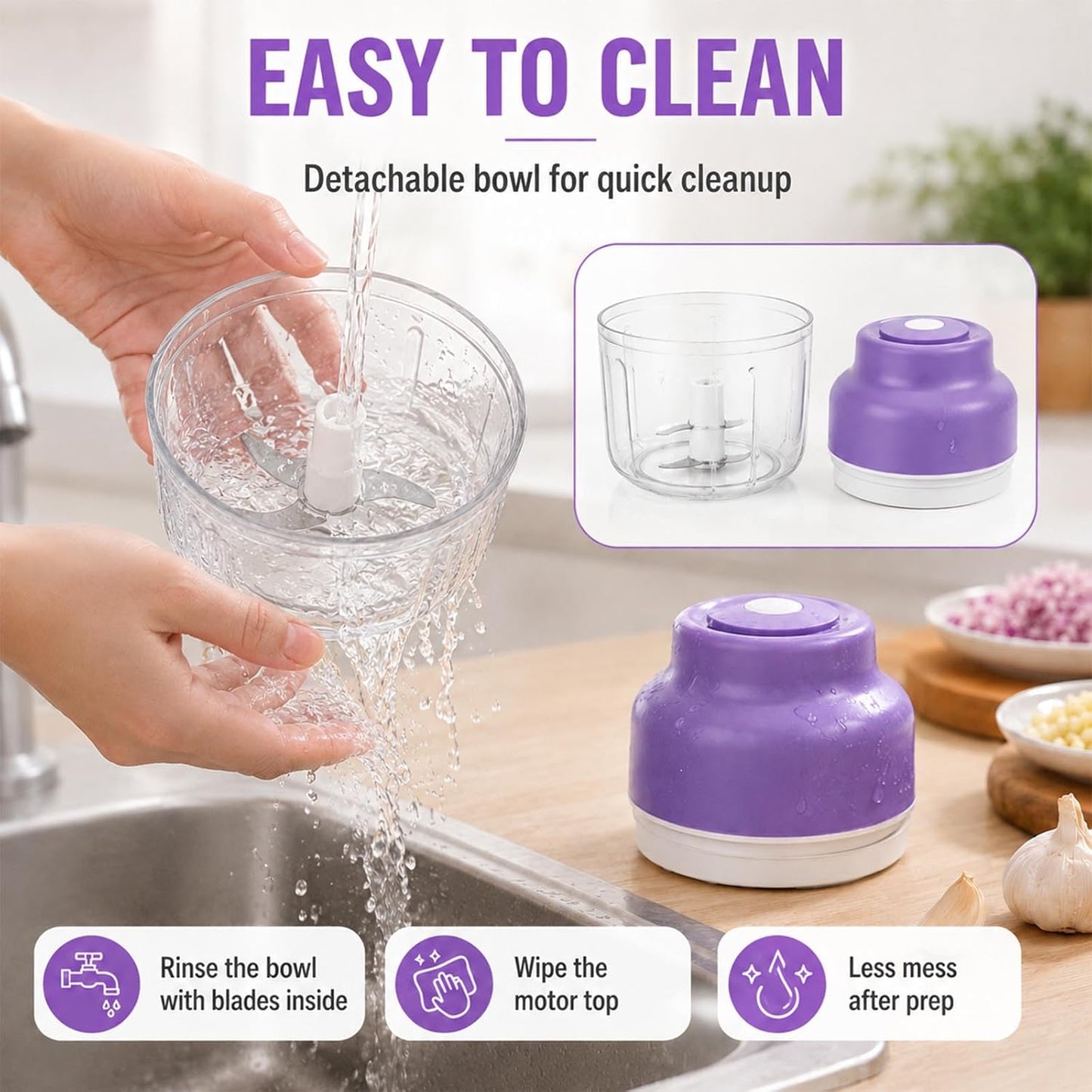 Electric Garlic Chopper, 320ML Portable Veggie Chopper, Rechargeable Vegetable Chopper,Garlic Grinder Masher Onion Chopper, Blender to Vegetable, for Ginger, Nuts,Chili, Fruit, Meat and Spices