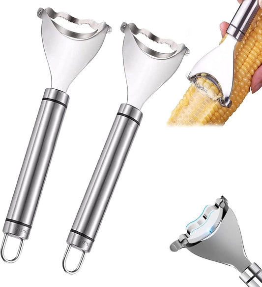 2 Pcs Magic Corn Peeler, Stainless Steel Corn Cob Peeler, Convenient Corn Cob Stripper Tool for Kitchen Gadget, Fast and Easy to Use Corn Cob Cutter Corn Stripper, Corn Peeler for Corn on The Cob