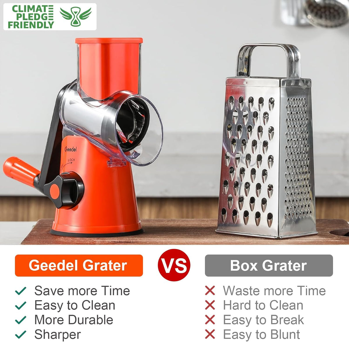 Rotary Cheese Grater Hand Crank, Cheese Shredder Vegetable Slicer | 3 Blades, 430 Stainless Steel, 12x Fast Cutting, Strong Suction Base, No BPA, Dishwasher Safe, for Cheese, Veggie, Nut