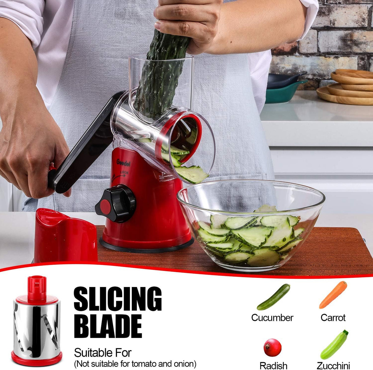 Rotary Cheese Grater Hand Crank, Cheese Shredder Vegetable Slicer | 3 Blades, 430 Stainless Steel, 12x Fast Cutting, Strong Suction Base, No BPA, Dishwasher Safe, for Cheese, Veggie, Nut