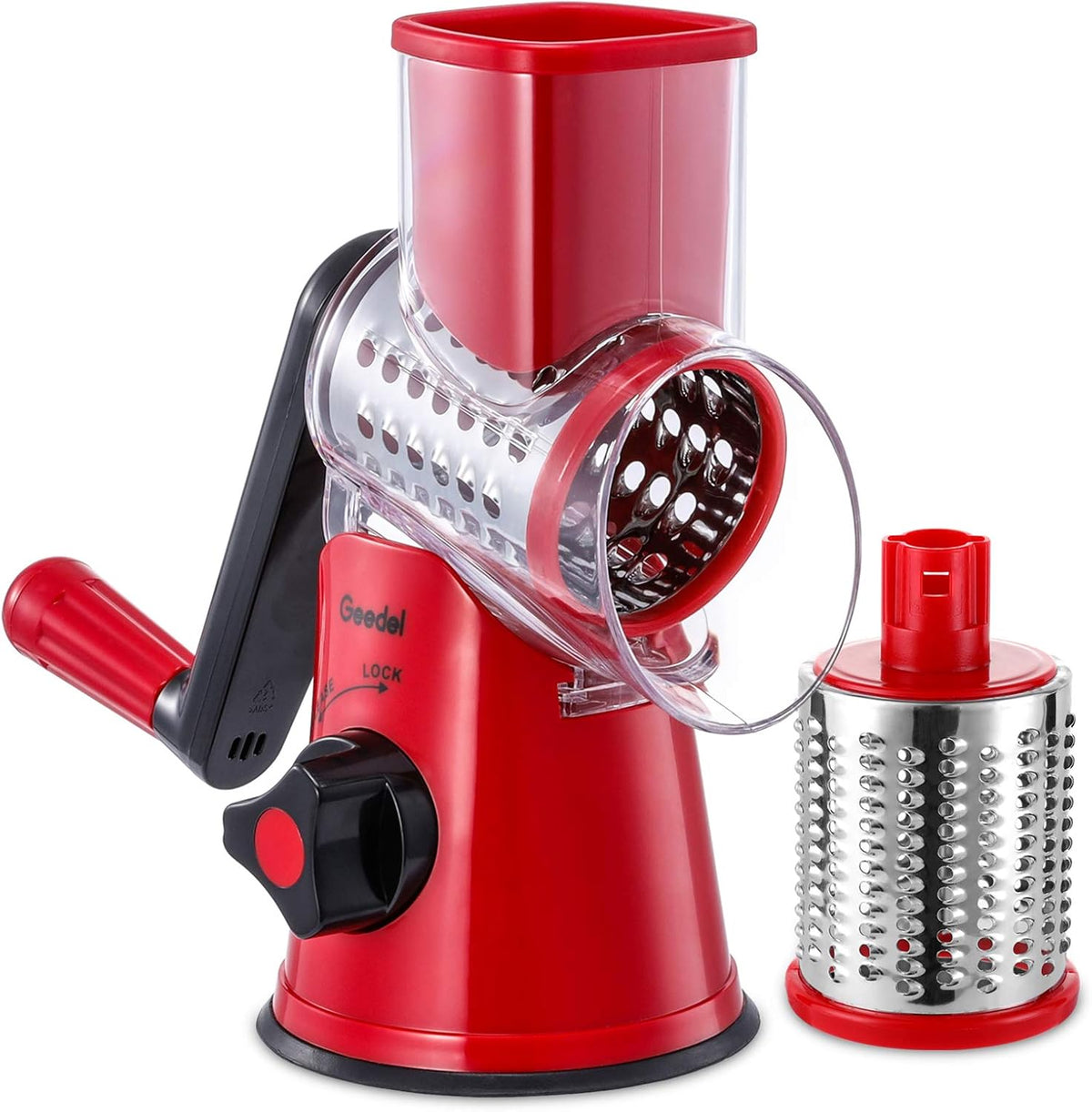 Rotary Cheese Grater Hand Crank, Cheese Shredder Vegetable Slicer | 3 Blades, 430 Stainless Steel, 12x Fast Cutting, Strong Suction Base, No BPA, Dishwasher Safe, for Cheese, Veggie, Nut