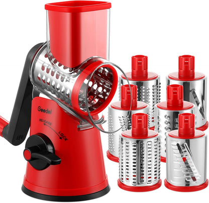 Rotary Cheese Grater Hand Crank, Cheese Shredder Vegetable Slicer | 3 Blades, 430 Stainless Steel, 12x Fast Cutting, Strong Suction Base, No BPA, Dishwasher Safe, for Cheese, Veggie, Nut