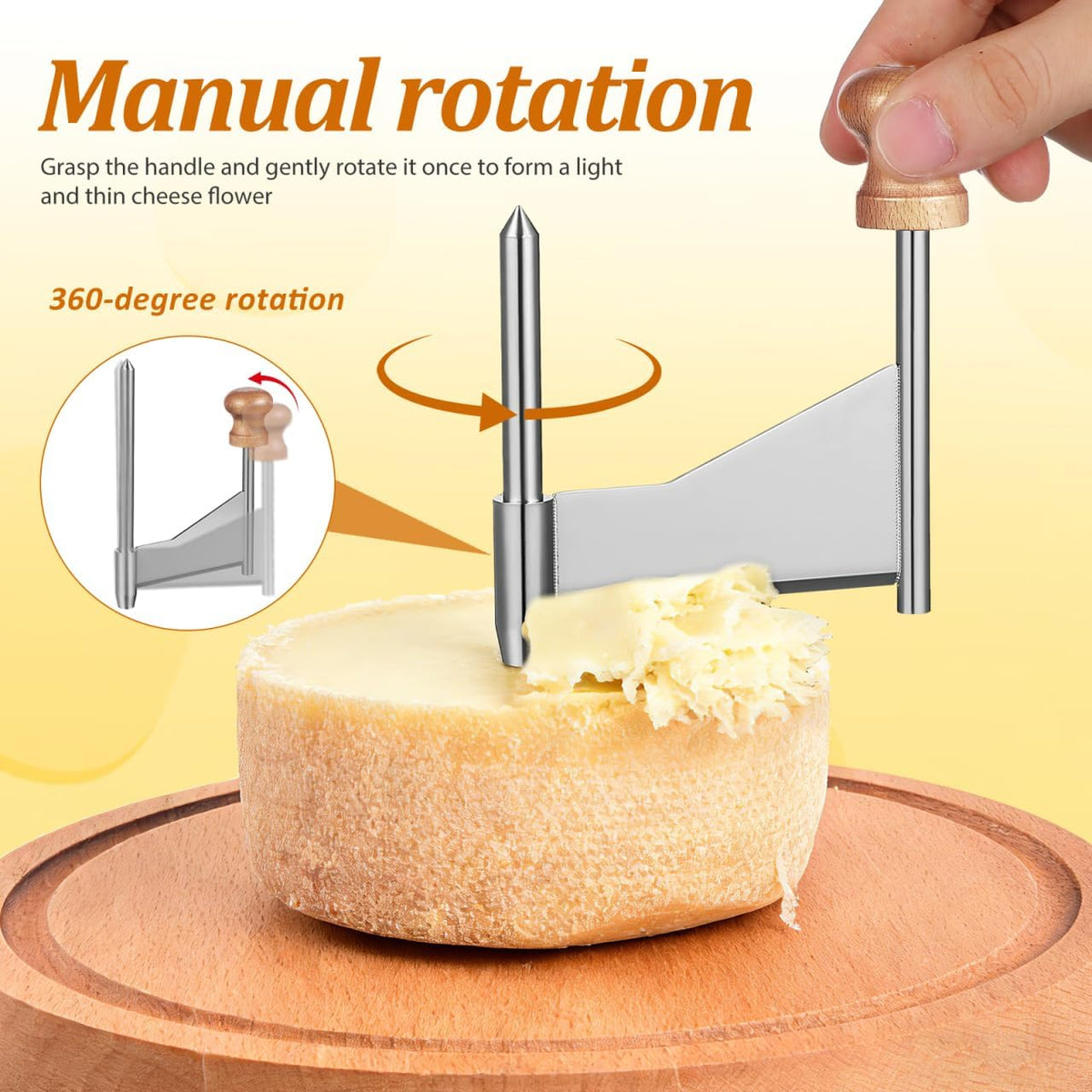 Manual Handheld Cheese Shaver with Rotary Crank Cheese Flaker and Slicer for Home Cooking and Entertaining