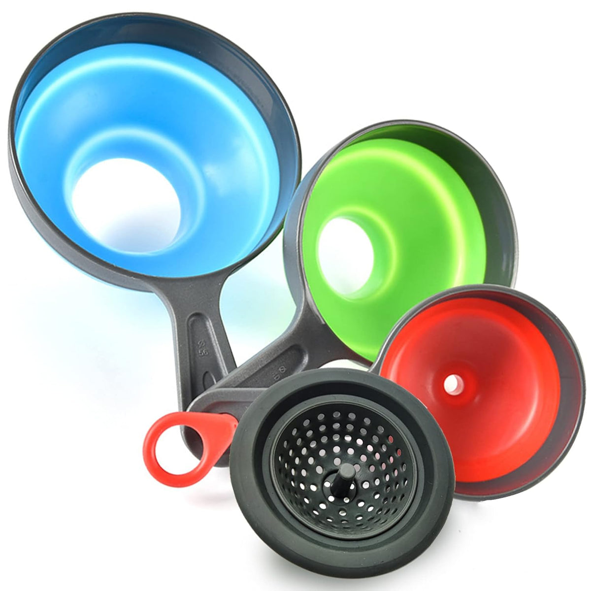 Canning Funnel with Strainer - Wide Mouth Food Funnels for Kitchen Use - Mason Jars Canning Supplies Kit Tools - Funnels for Filling Bottles - Food Grade Silicone -4 Pack