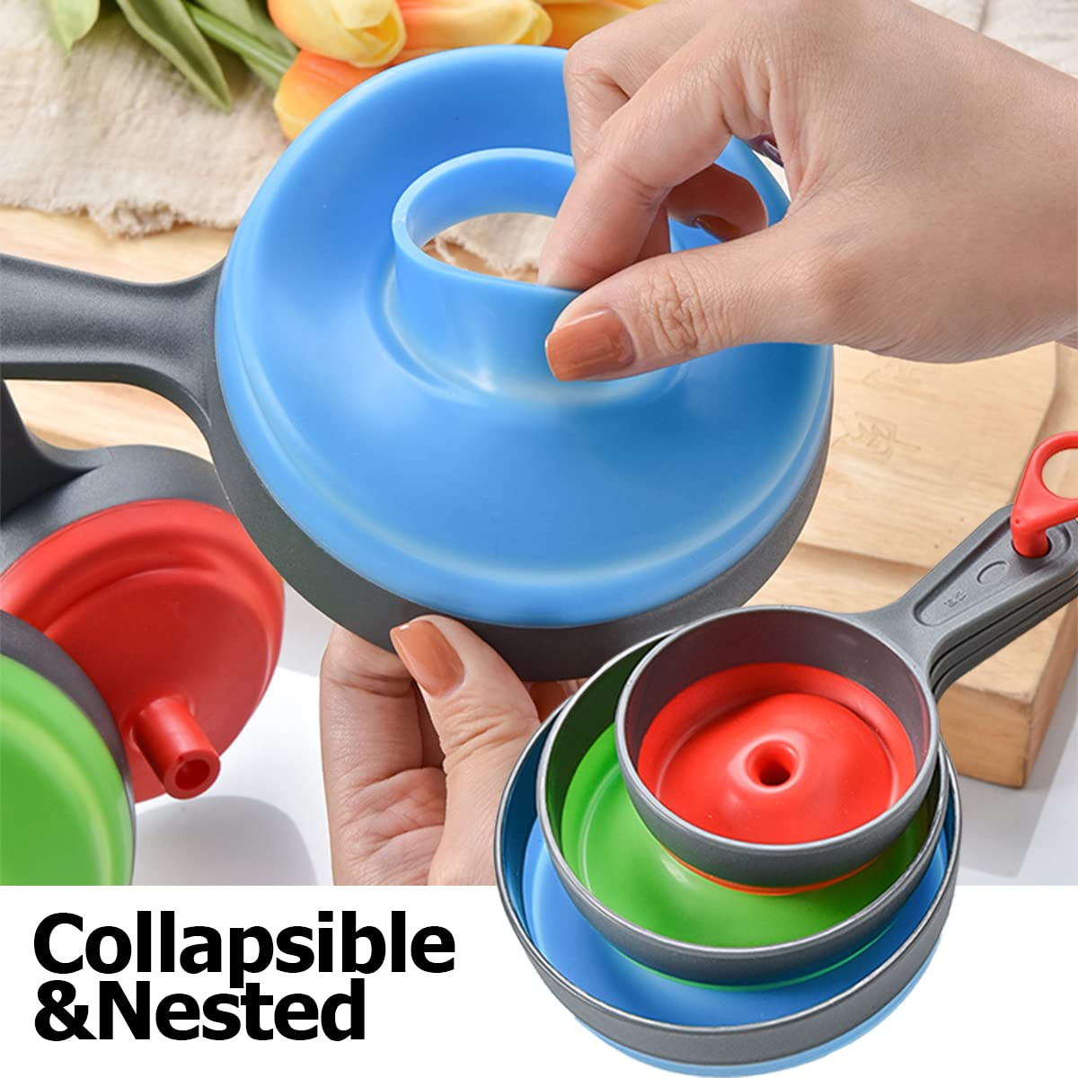Canning Funnel with Strainer - Wide Mouth Food Funnels for Kitchen Use - Mason Jars Canning Supplies Kit Tools - Funnels for Filling Bottles - Food Grade Silicone -4 Pack