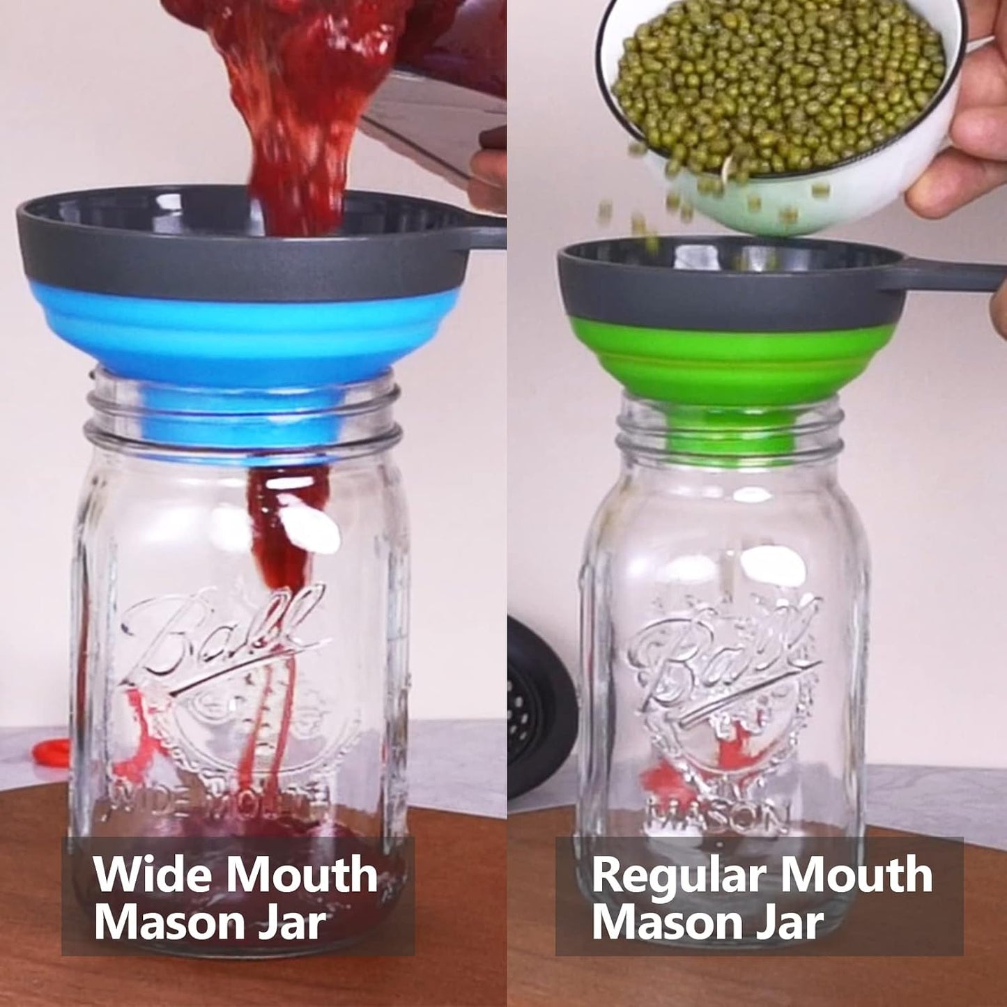 Canning Funnel with Strainer - Wide Mouth Food Funnels for Kitchen Use - Mason Jars Canning Supplies Kit Tools - Funnels for Filling Bottles - Food Grade Silicone -4 Pack