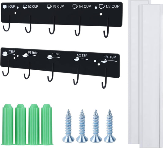 Premium Measuring Cups and Spoons Hanging Rack Screw Adhesive 2pcs | Measuring Cup Organizer Rack Suitable for Kitchen Hanging Cups and Spoons, Not Including Cups and Spoons Two Installation