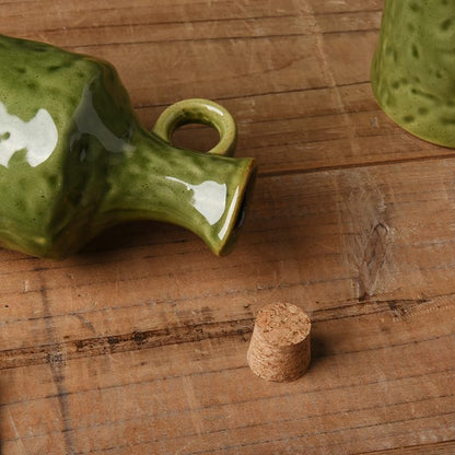 Green Ceramic Olive Oil Dispenser Bottle with Cork Stopper 13.5Oz | Reactive Glaze Texture Oil Bottle, Leak Proof Small Spout,Great for Storing Vinegar, Wine, Soy Sauce, Lemon Juice