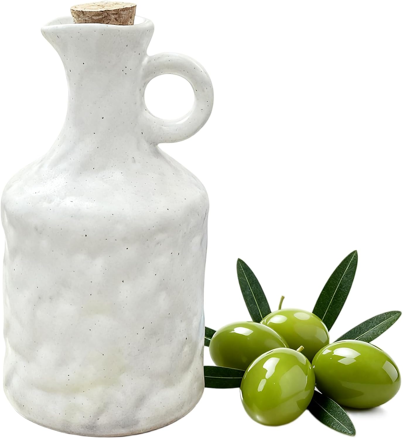 Green Ceramic Olive Oil Dispenser Bottle with Cork Stopper 13.5Oz | Reactive Glaze Texture Oil Bottle, Leak Proof Small Spout,Great for Storing Vinegar, Wine, Soy Sauce, Lemon Juice